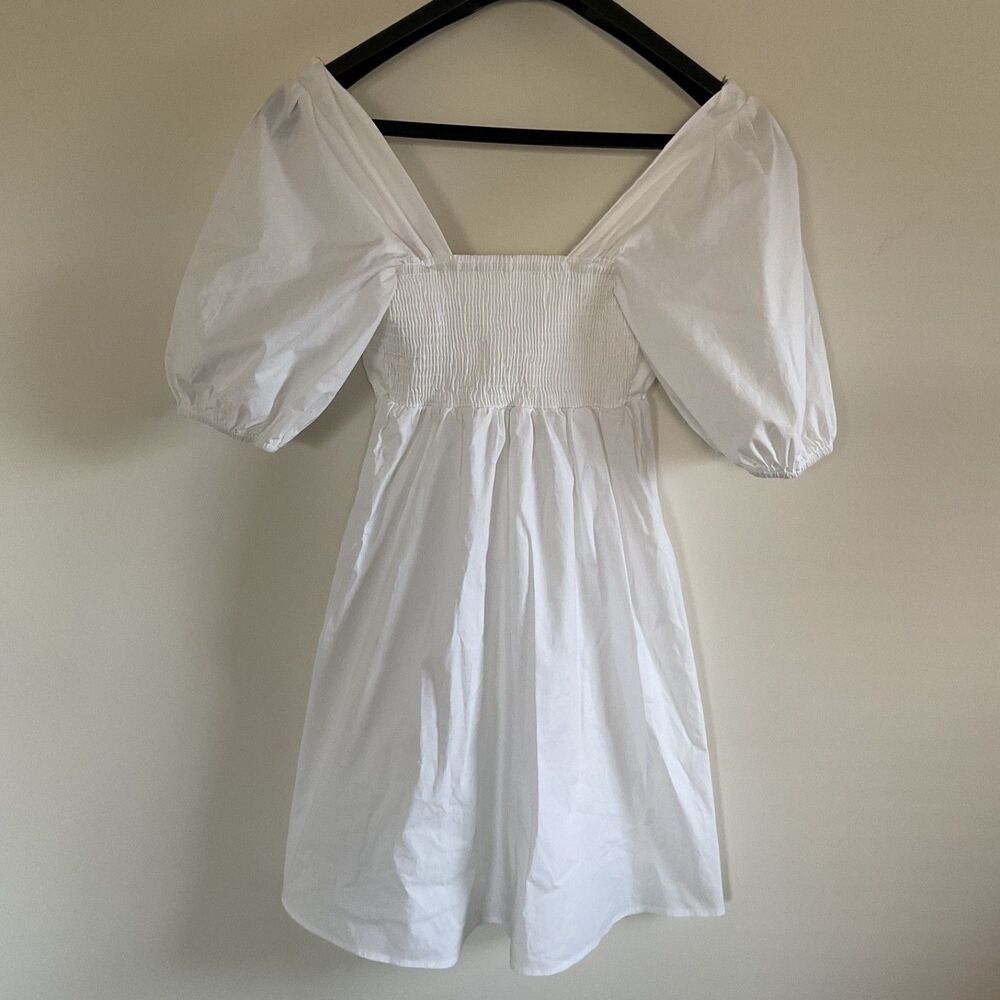 Show Me Your Mumu White Amore Poplin Puff Sleeve Babydoll Dress M Milkmaid Boho - Picture 2 of 13